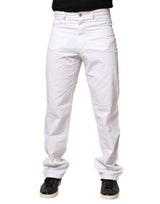 Jean Fred Perry blanc en coton, taille mi-haute, coupe droite, pour homme