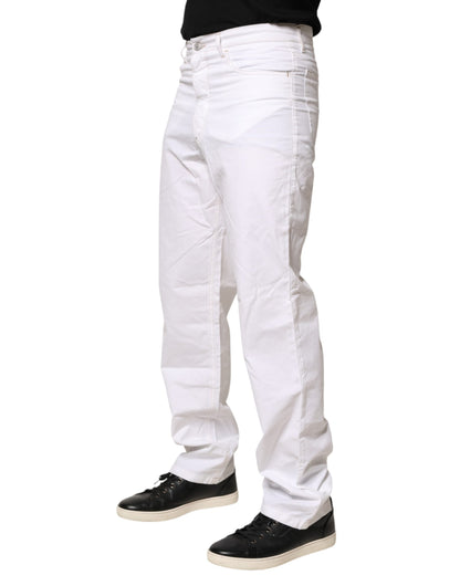 Jean Fred Perry blanc en coton, taille mi-haute, coupe droite, pour homme