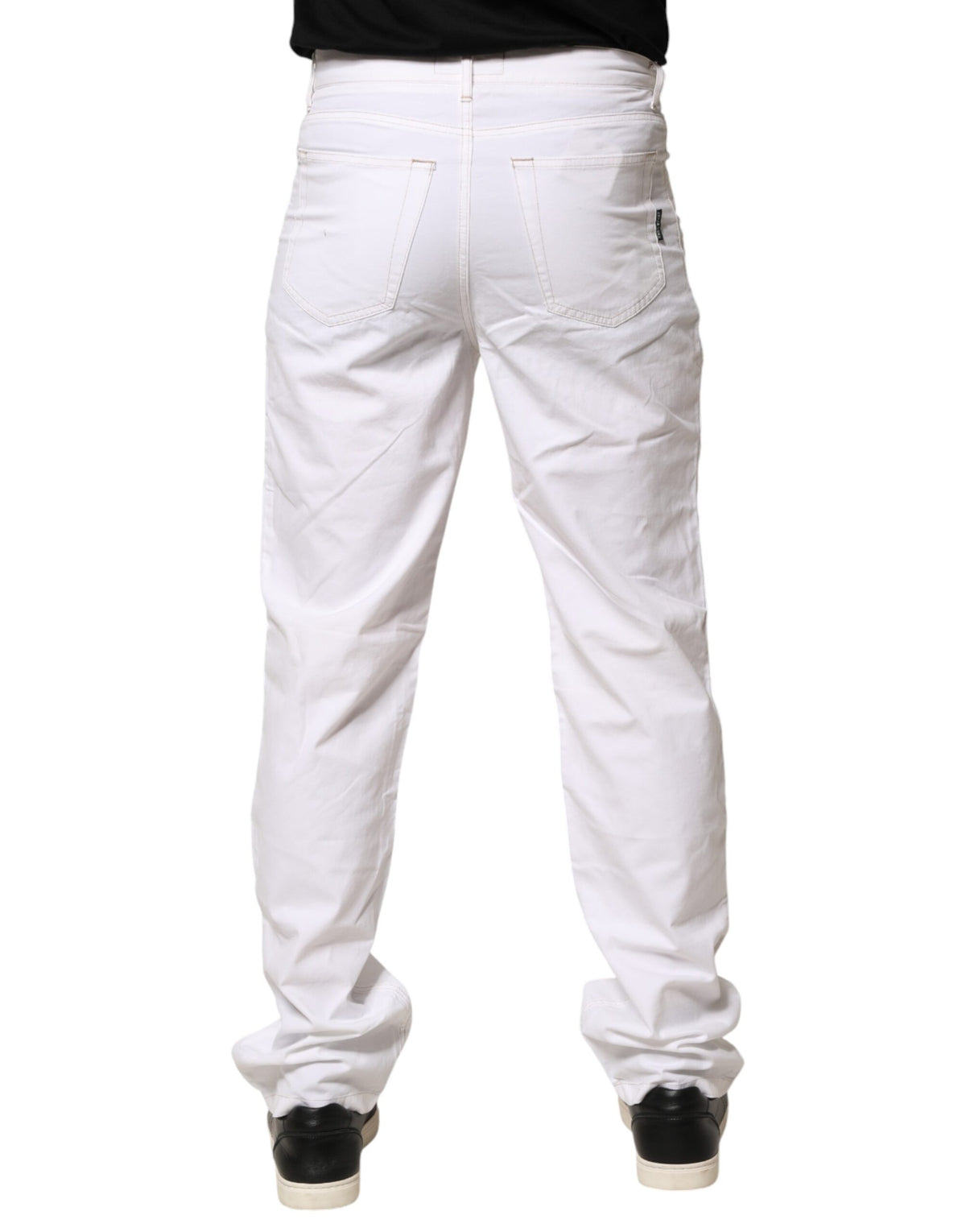 Jean Fred Perry blanc en coton, taille mi-haute, coupe droite, pour homme
