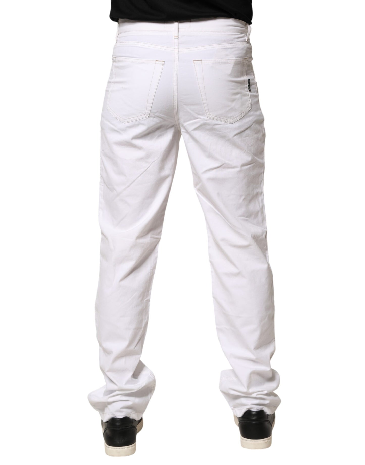 Jean Fred Perry blanc en coton, taille mi-haute, coupe droite, pour homme