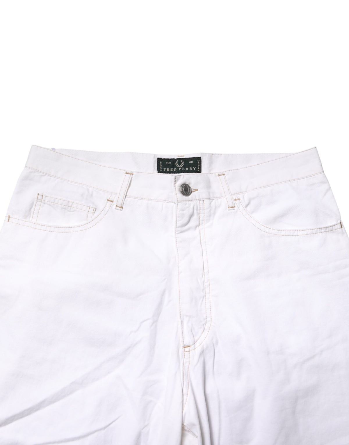 Jean Fred Perry blanc en coton, taille mi-haute, coupe droite, pour homme