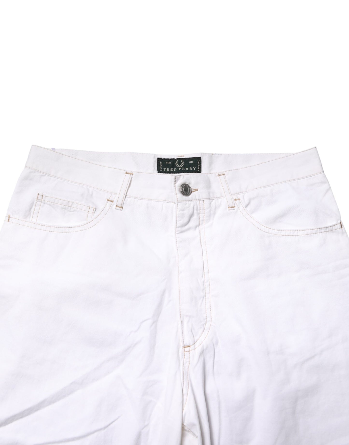 Jean Fred Perry blanc en coton, taille mi-haute, coupe droite, pour homme