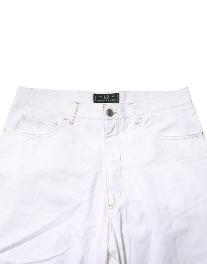 Jean Fred Perry blanc en coton, taille mi-haute, coupe droite, pour homme