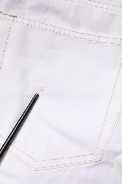 Jean Fred Perry blanc en coton, taille mi-haute, coupe droite, pour homme