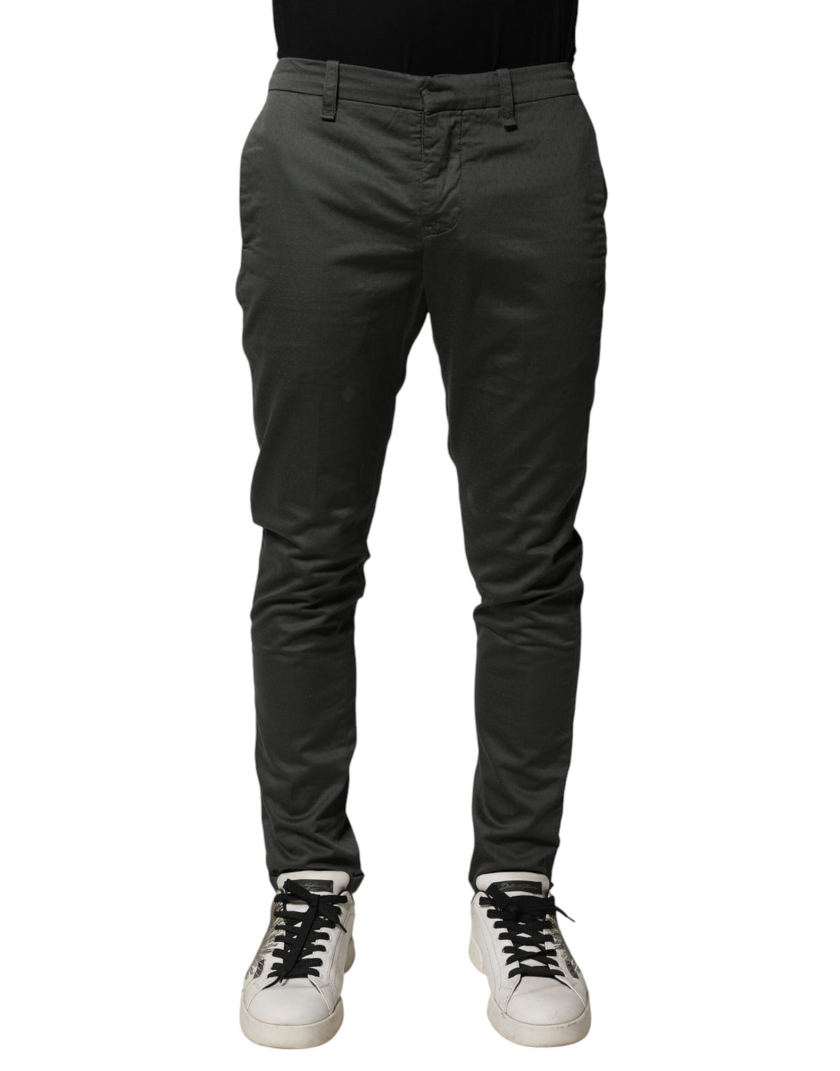 Dondup Dark Gray Cotton Mid Waist Skinny Chino Pants for Men