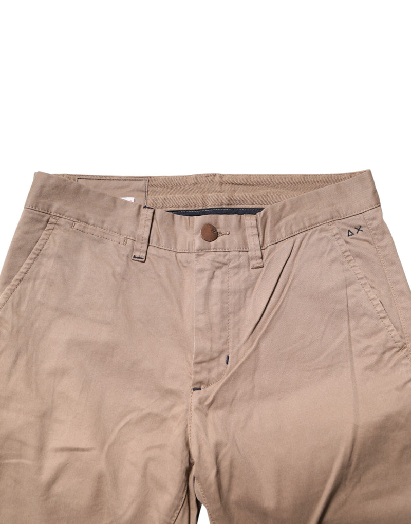 Sun68 Beige Cotton Mid Waist Straight Men Chino Trouser Pants