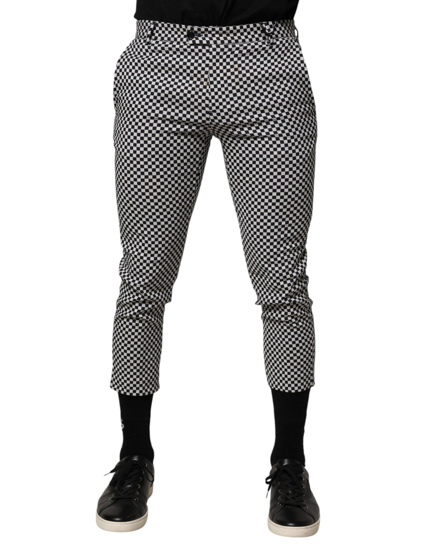Daniele Alessandrini Zwart Wit Geruite Heren Cropped Broek