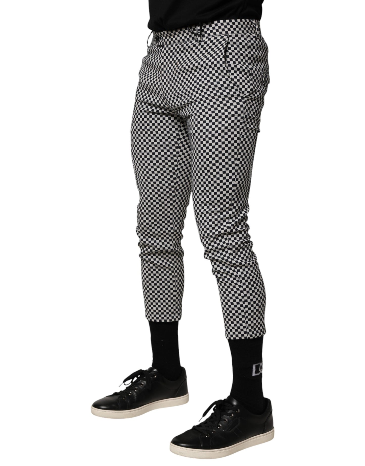Daniele Alessandrini Zwart Wit Geruite Heren Cropped Broek
