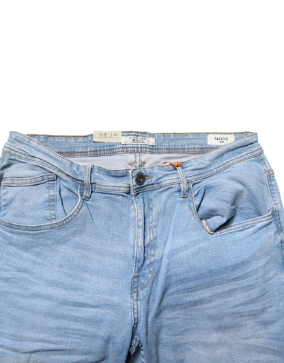 Jean en denim bleu clair Twister taille mi-haute coupe skinny pour homme