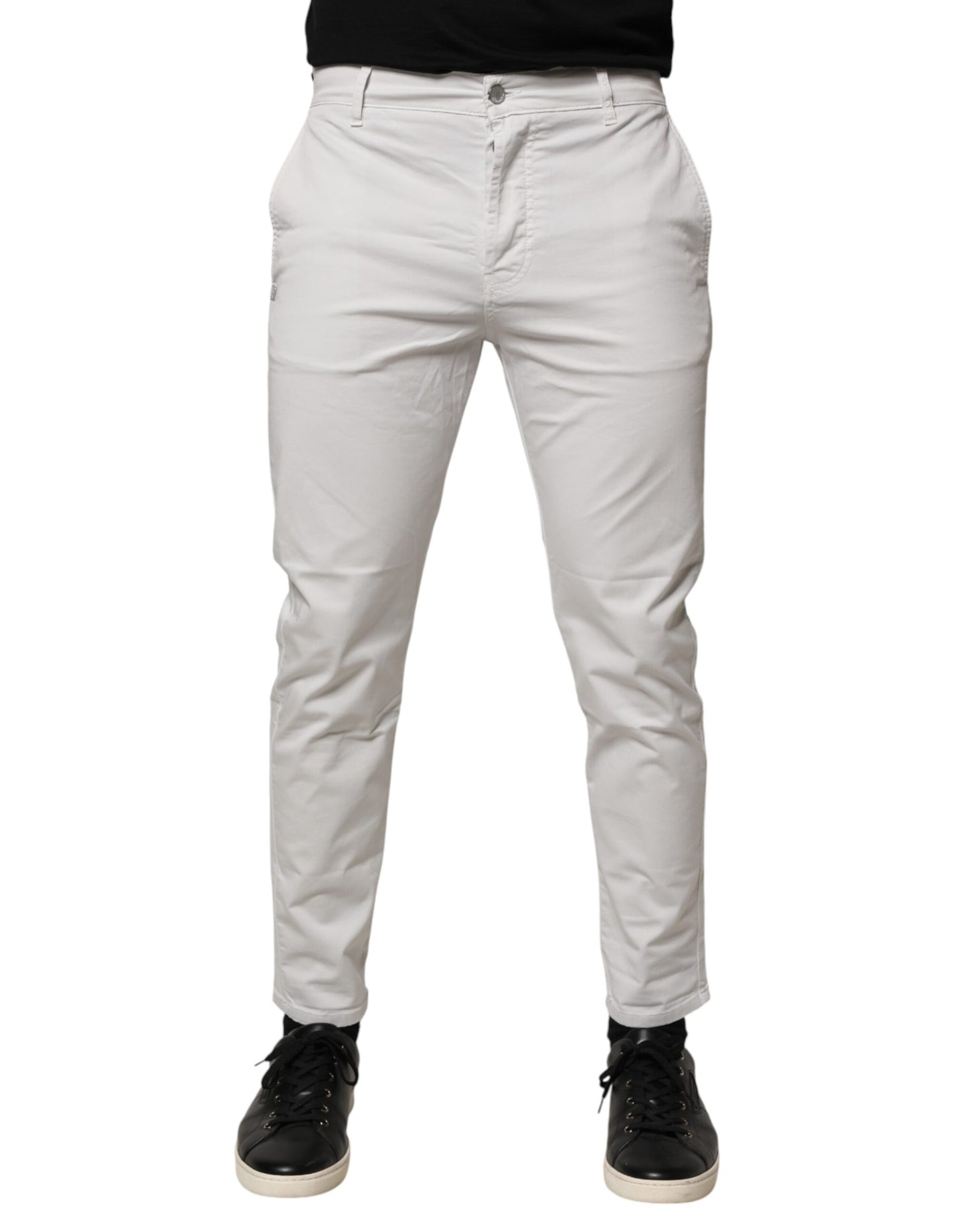 Daniele Alessandrini White Cotton Mid Waist Skinny Jeans for Men