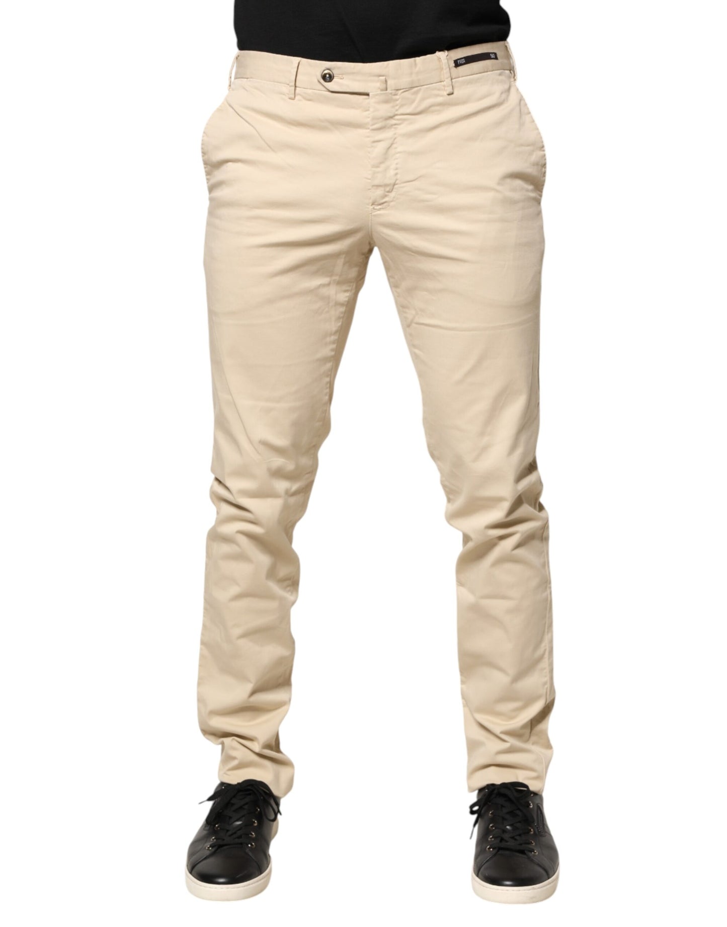 Pantalon chino skinny beige taille mi-haute pour homme PT01