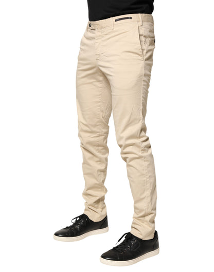 Pantalon chino skinny beige taille mi-haute pour homme PT01