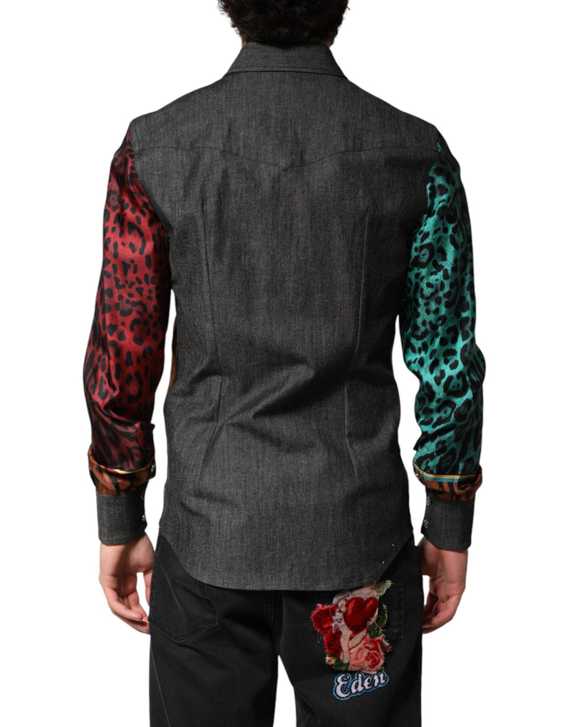 Chemise homme en soie Dolce &amp; Gabbana à imprimé léopard et tigre multicolore