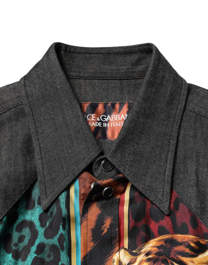 Chemise homme en soie Dolce &amp; Gabbana à imprimé léopard et tigre multicolore