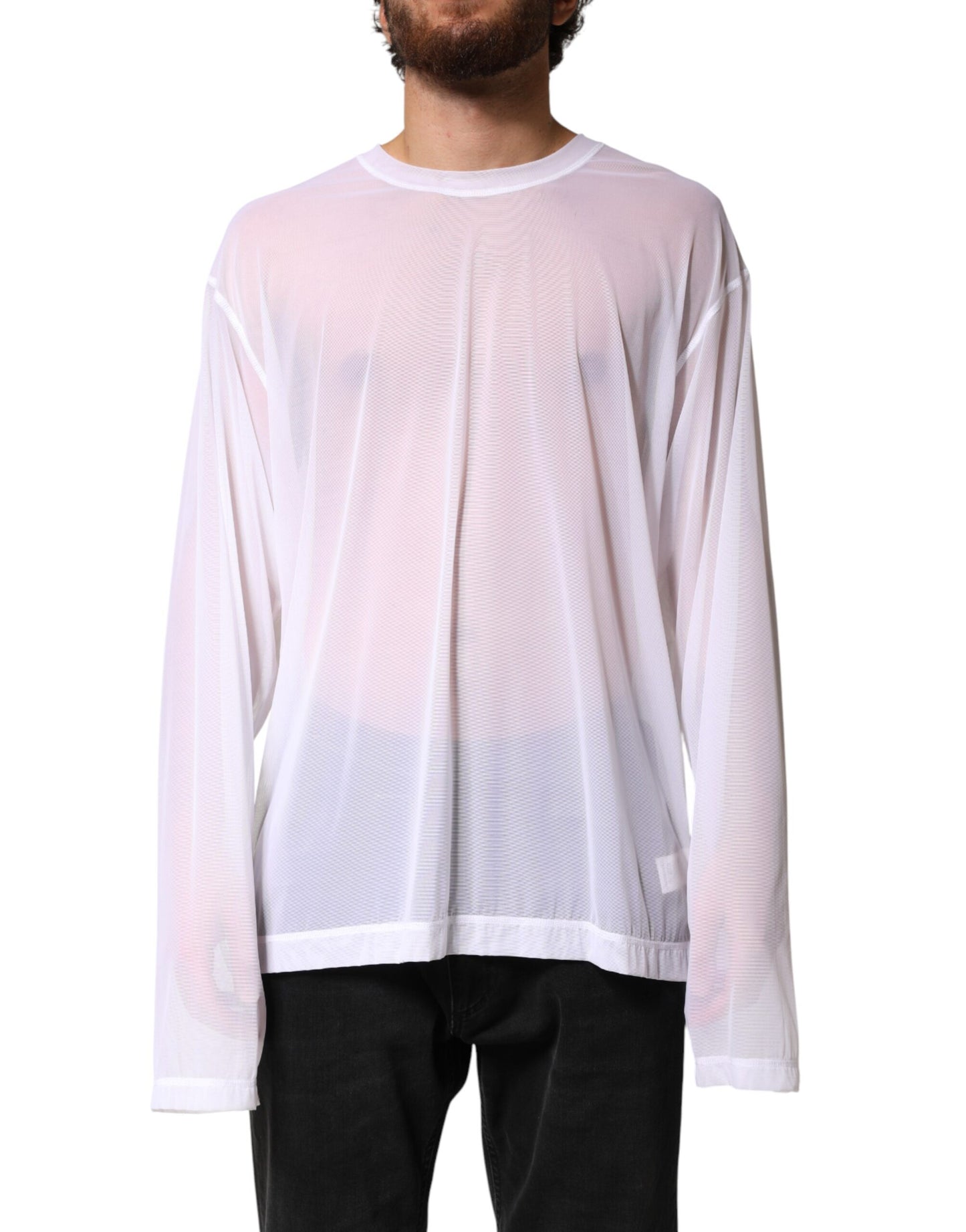 T-shirt Dolce &amp; Gabbana blanc en nylon à manches longues et col rond