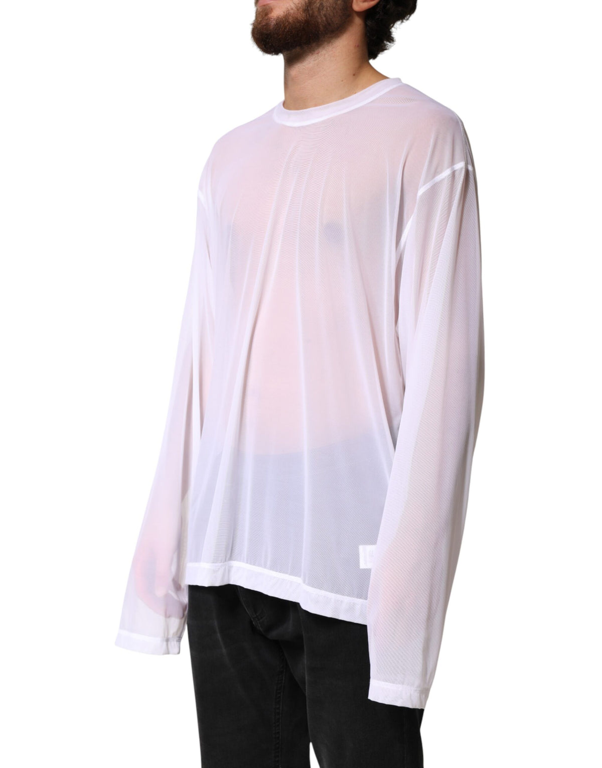 T-shirt Dolce &amp; Gabbana blanc en nylon à manches longues et col rond