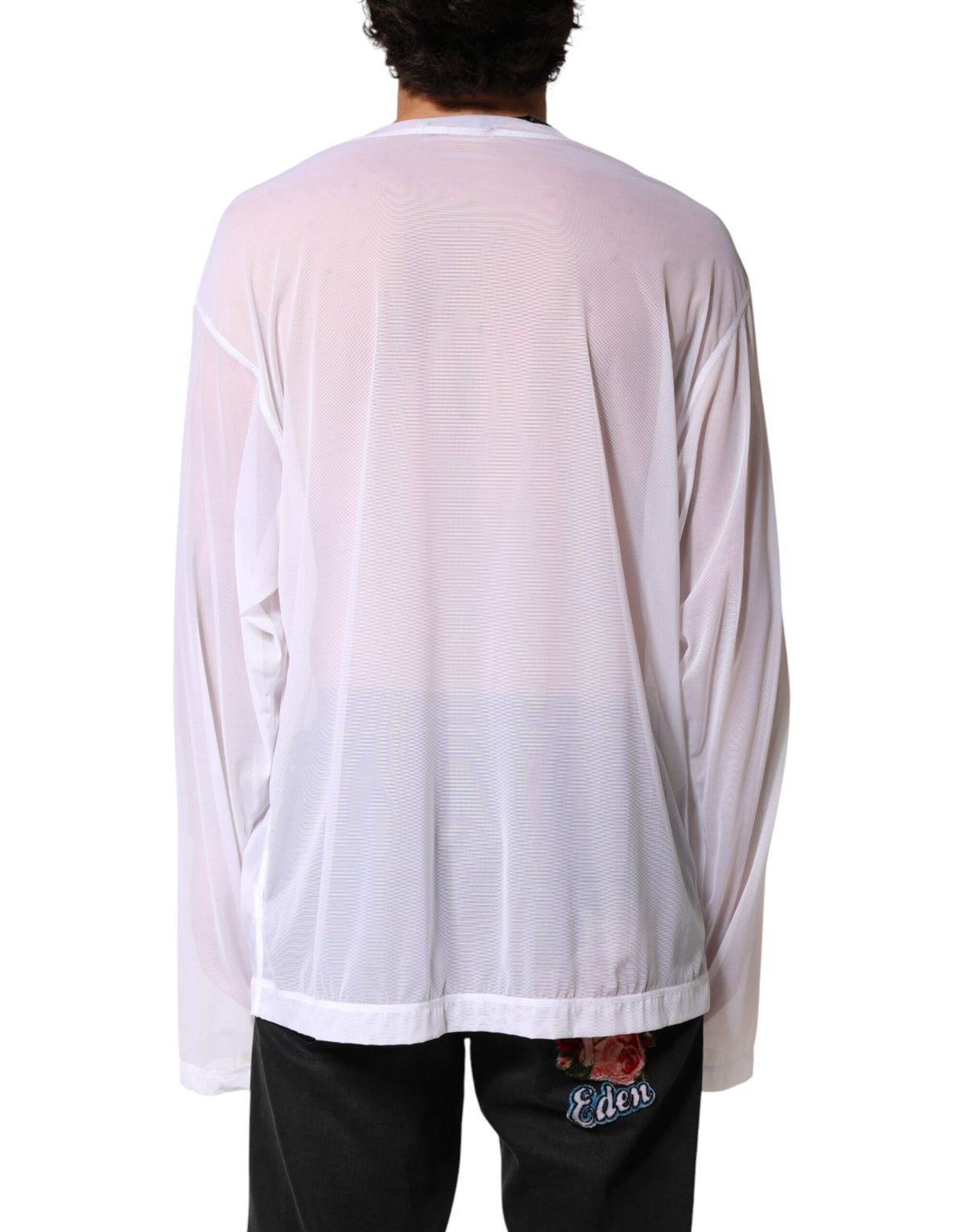 T-shirt Dolce &amp; Gabbana blanc en nylon à manches longues et col rond
