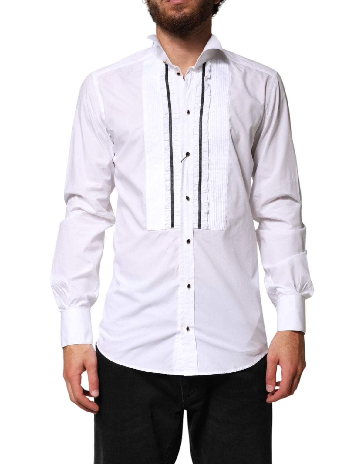 Chemise habillée Dolce &amp; Gabbana blanche et dorée à manches longues