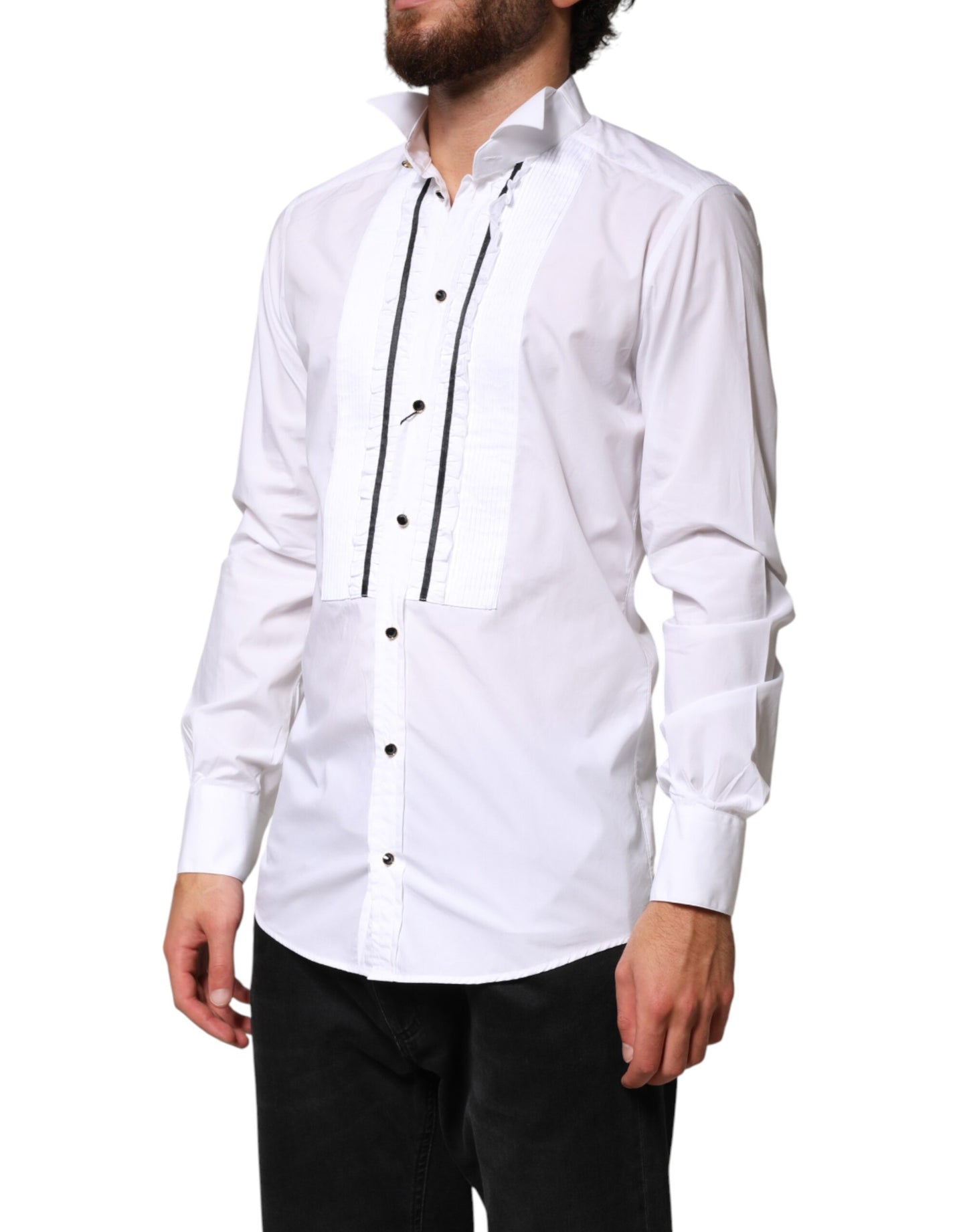 Chemise habillée Dolce &amp; Gabbana blanche et dorée à manches longues