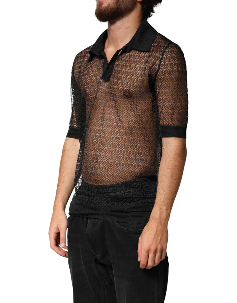Polo décontracté Dolce &amp; Gabbana noir transparent à manches courtes