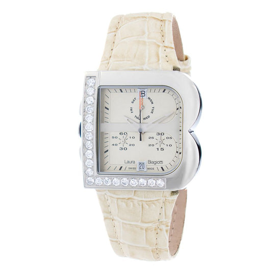 Montre de soirée en cuir beige Laura Biagiotti
