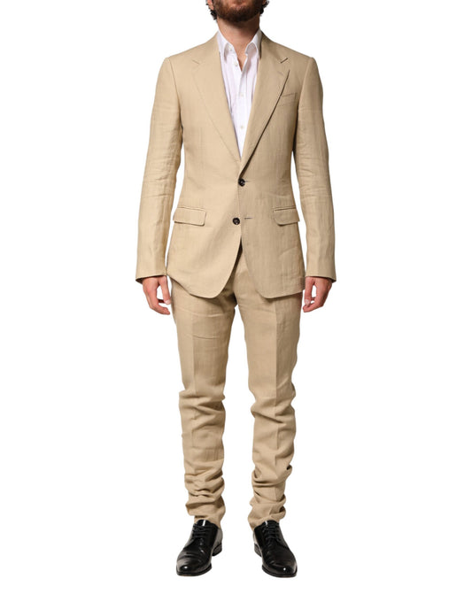 Dolce & Gabbana Costume Beige en Lin à Simple Boutonnage