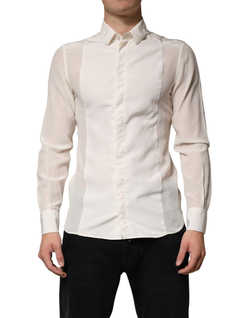 Chemise habillée Dolce &amp; Gabbana pour homme en soie blanc cassé et or
