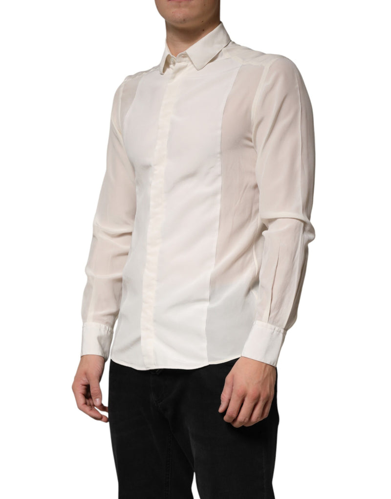 Chemise habillée Dolce &amp; Gabbana pour homme en soie blanc cassé et or