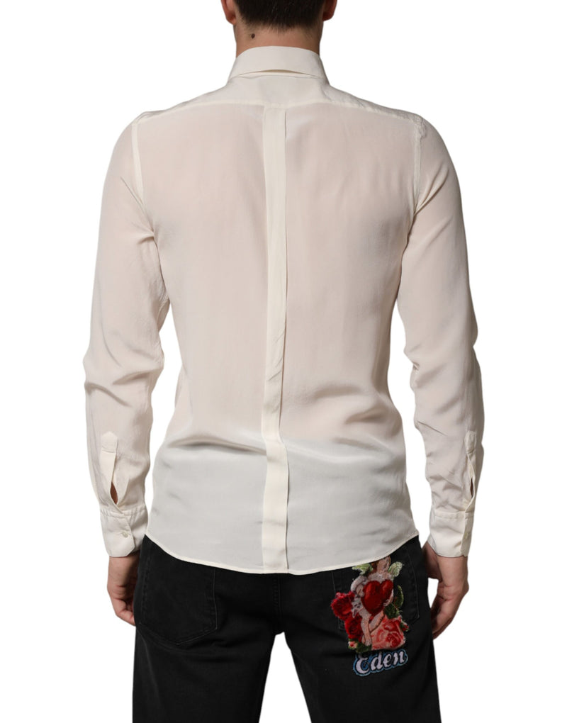 Chemise habillée Dolce &amp; Gabbana pour homme en soie blanc cassé et or