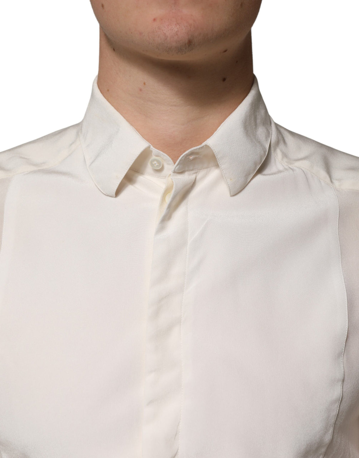 Chemise habillée Dolce &amp; Gabbana pour homme en soie blanc cassé et or