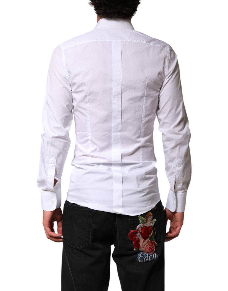 Chemise habillée Dolce &amp; Gabbana blanche en coton à col doré et plastron.