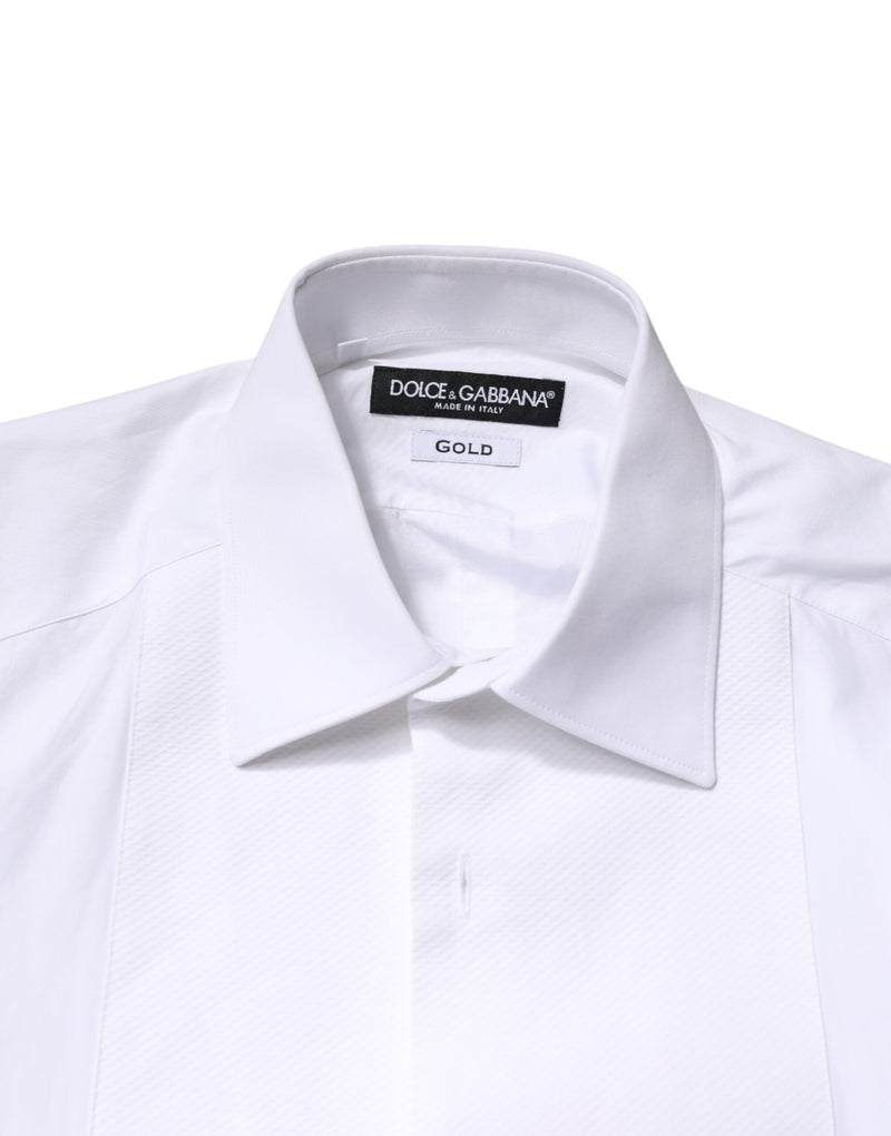 Chemise habillée Dolce &amp; Gabbana blanche en coton à col doré et plastron.