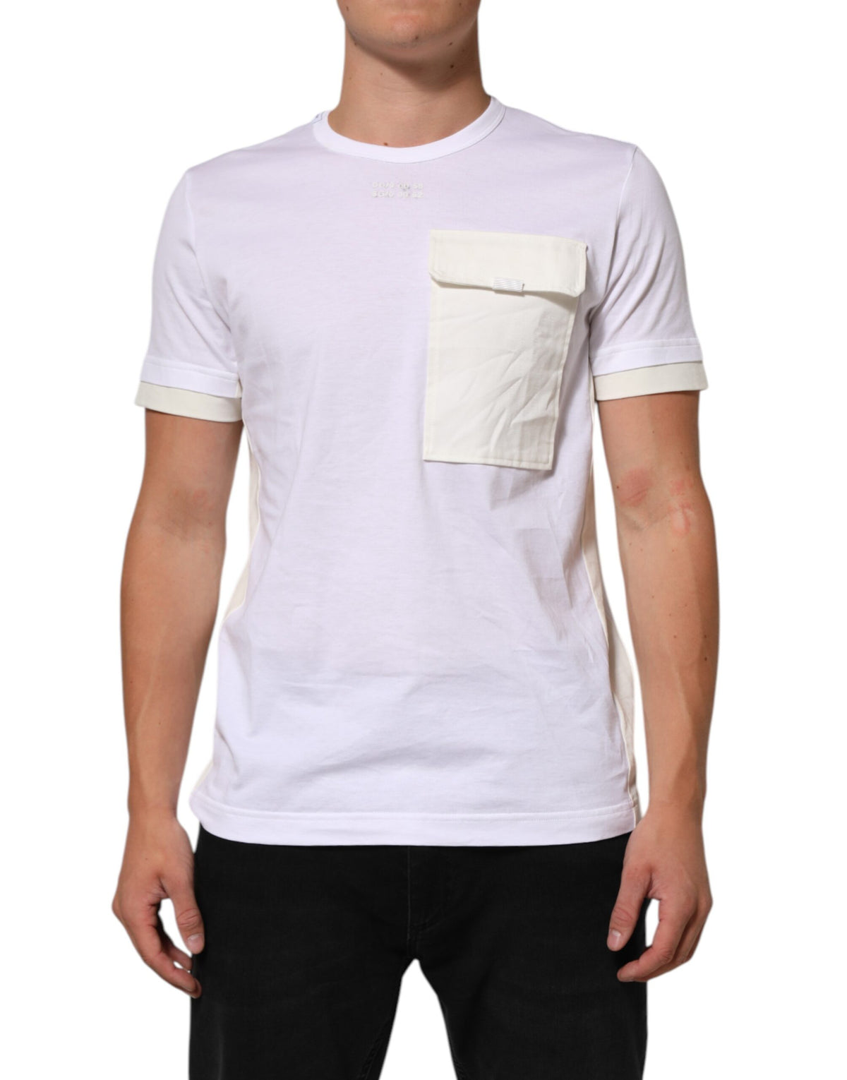 T-shirt blanc en coton à manches courtes avec poches de Dolce &amp; Gabbana
