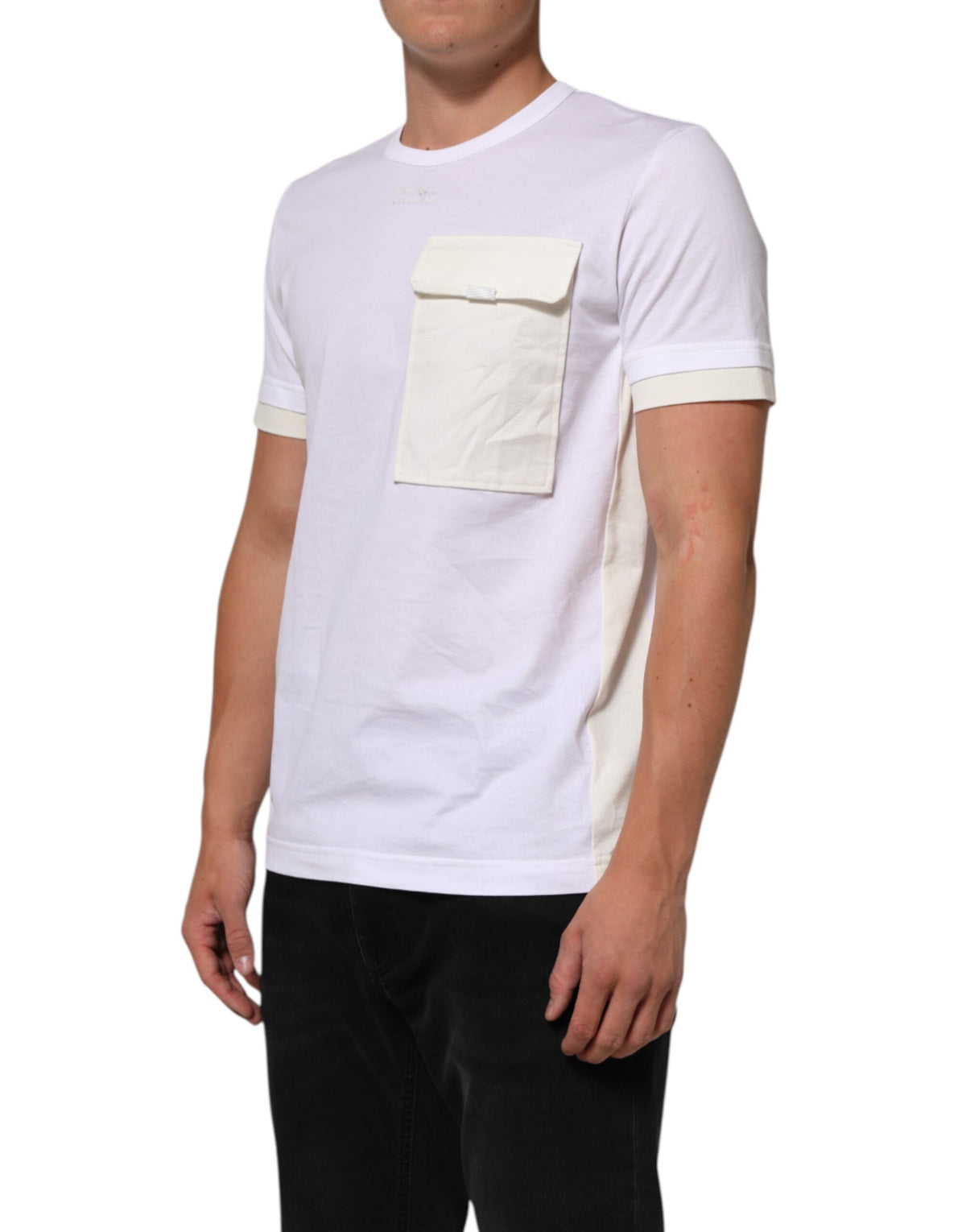 T-shirt blanc en coton à manches courtes avec poches de Dolce &amp; Gabbana