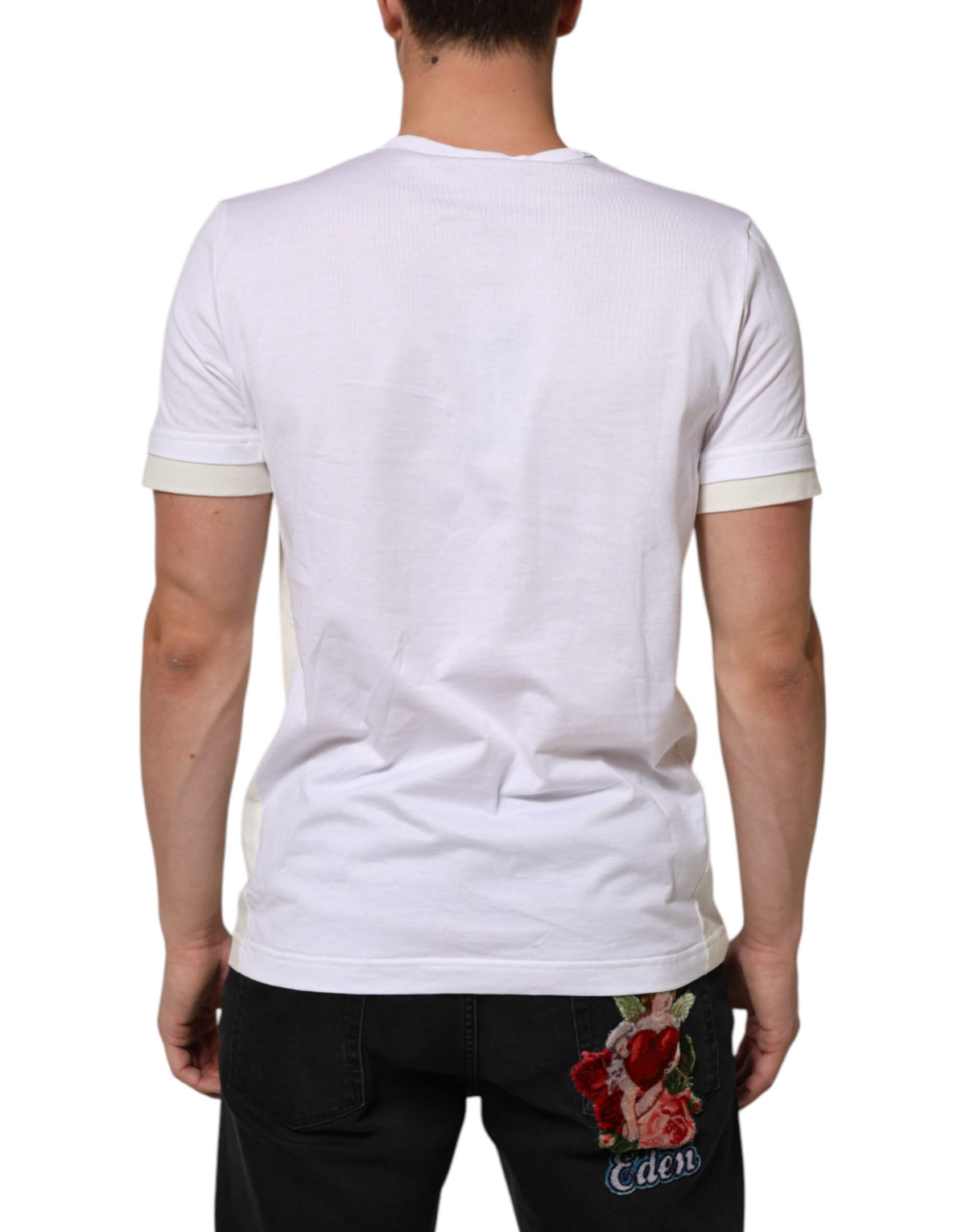 T-shirt blanc en coton à manches courtes avec poches de Dolce &amp; Gabbana