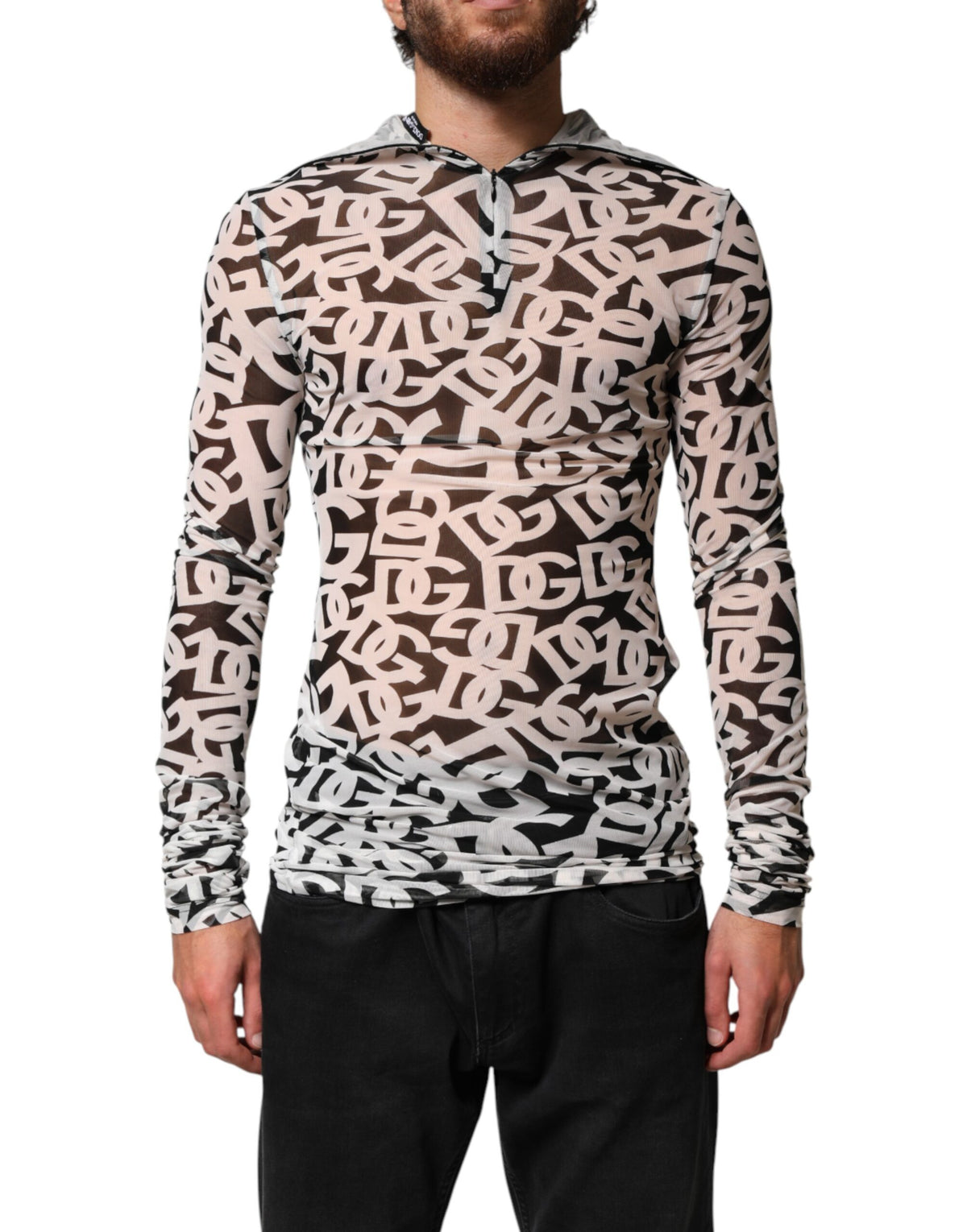 Haut à col roulé blanc à manches longues et logo DG Dolce &amp; Gabbana