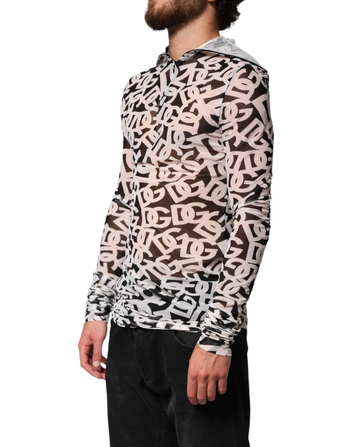 Haut à col roulé blanc à manches longues et logo DG Dolce &amp; Gabbana