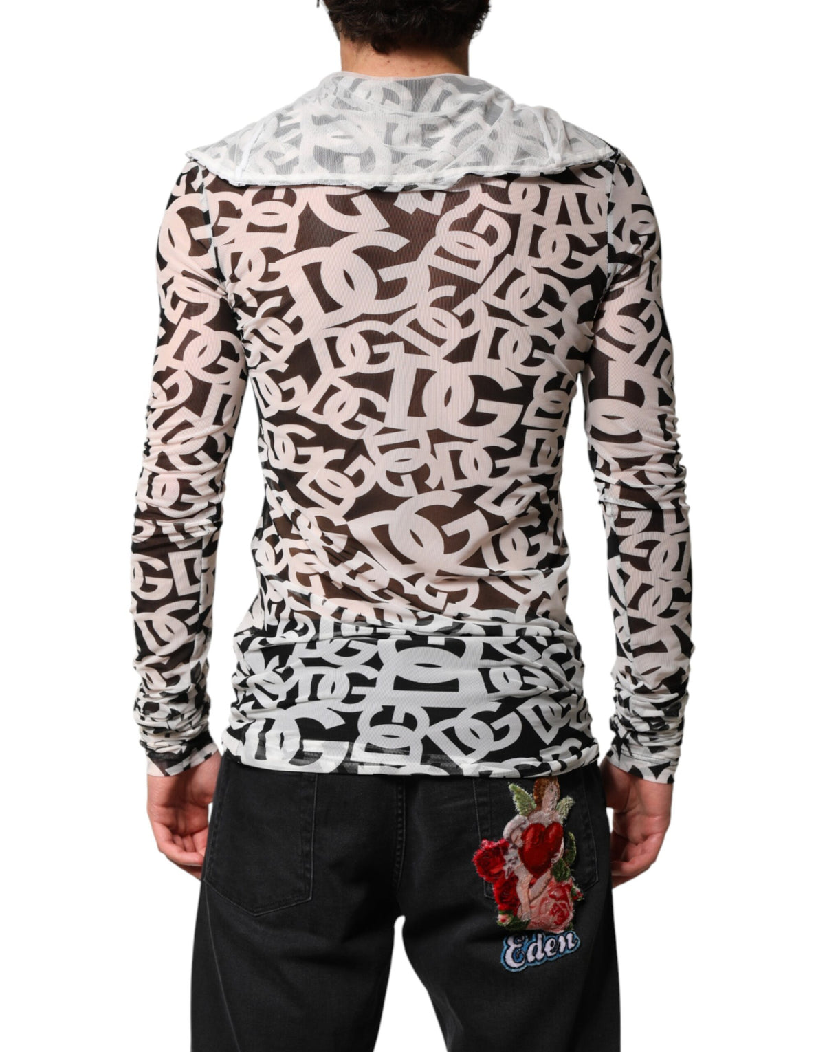 Haut à col roulé blanc à manches longues et logo DG Dolce &amp; Gabbana