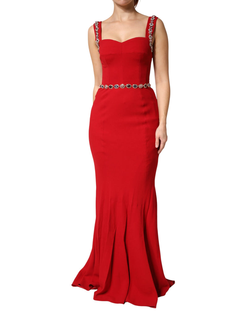 Dolce & Gabbana Red Embellished Sheath Mermaid Gown Dress