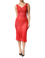 Dolce & Gabbana Robe Midi Sans Manches V en Soie Rouge