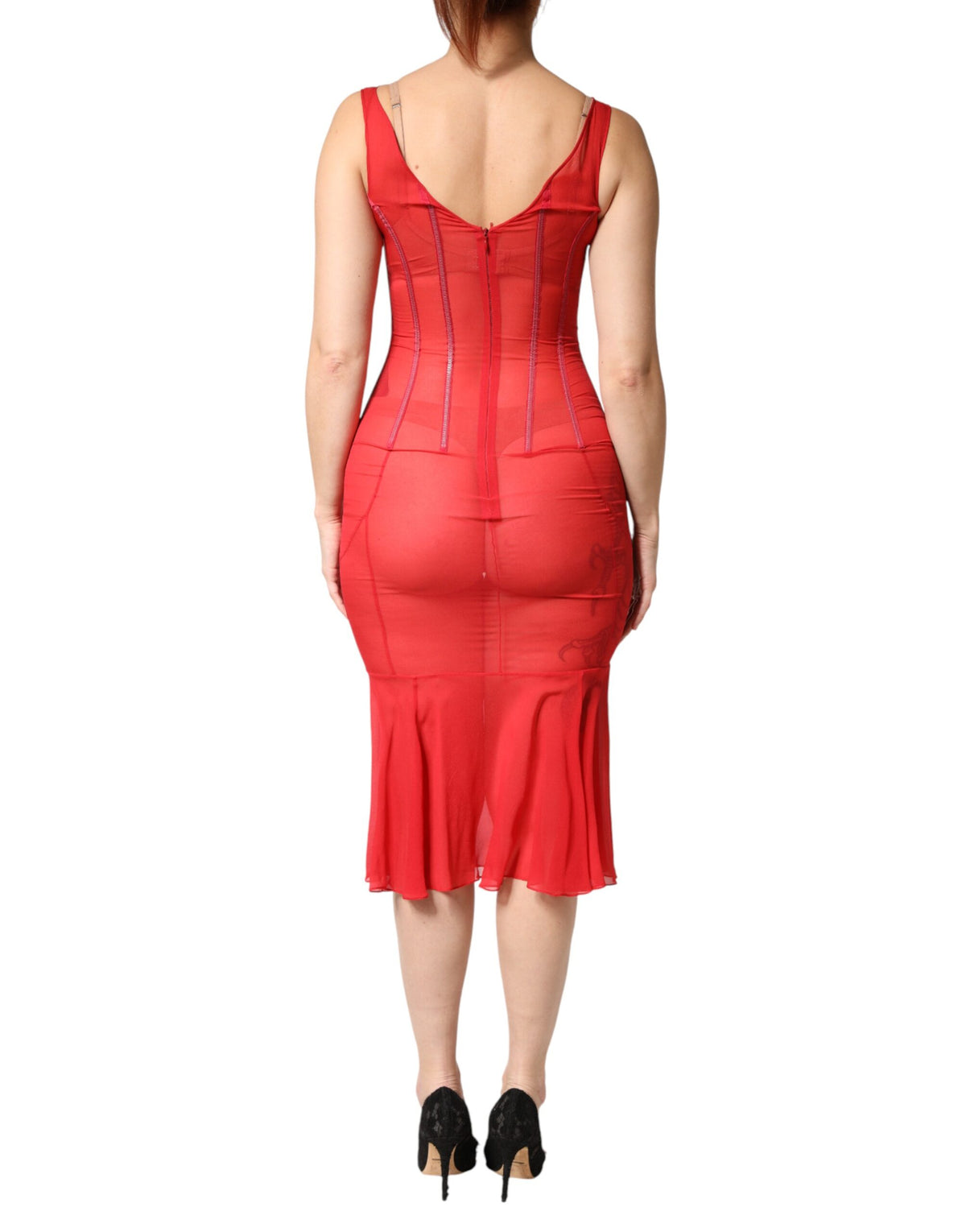 Dolce & Gabbana Robe Midi Sans Manches V en Soie Rouge