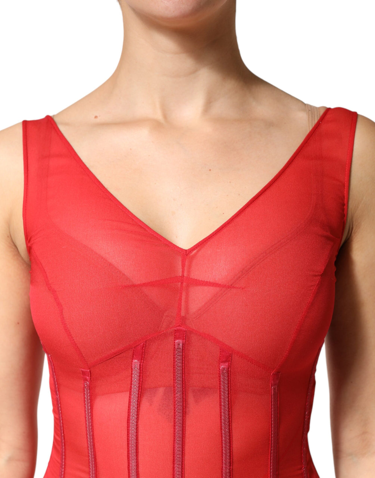 Dolce & Gabbana Robe Midi Sans Manches V en Soie Rouge