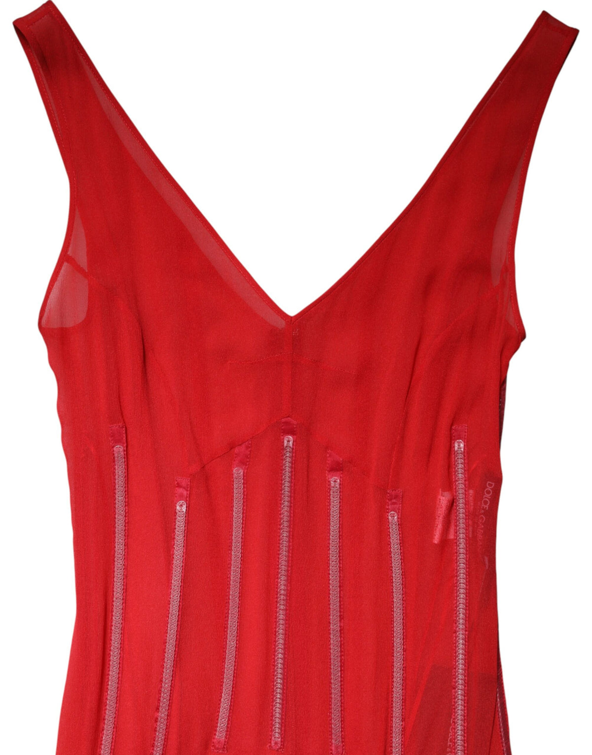 Dolce & Gabbana Robe Midi Sans Manches V en Soie Rouge