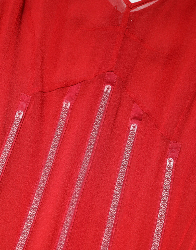Dolce & Gabbana Red Silk Sleeveless Sheath V-neck Midi Dress