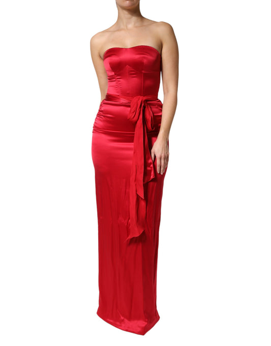 Robe Longue Sans Manches en Soie Rouge Dolce & Gabbana