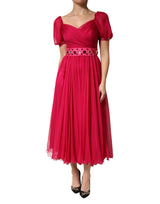 Robe midi A-line en soie rose ornée de Dolce & Gabbana