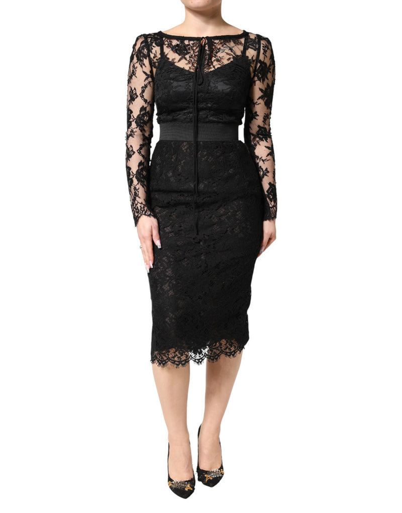 Robe Midi Dolce & Gabbana en Coton Noir avec Dentelle