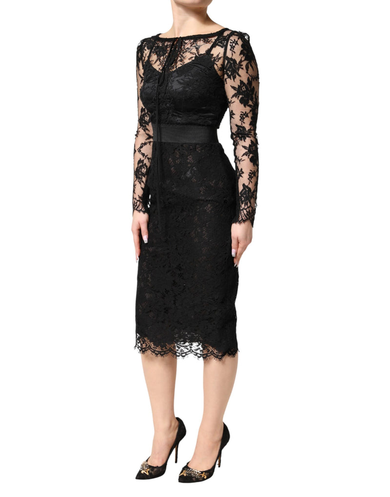 Robe Midi Dolce & Gabbana en Coton Noir avec Dentelle