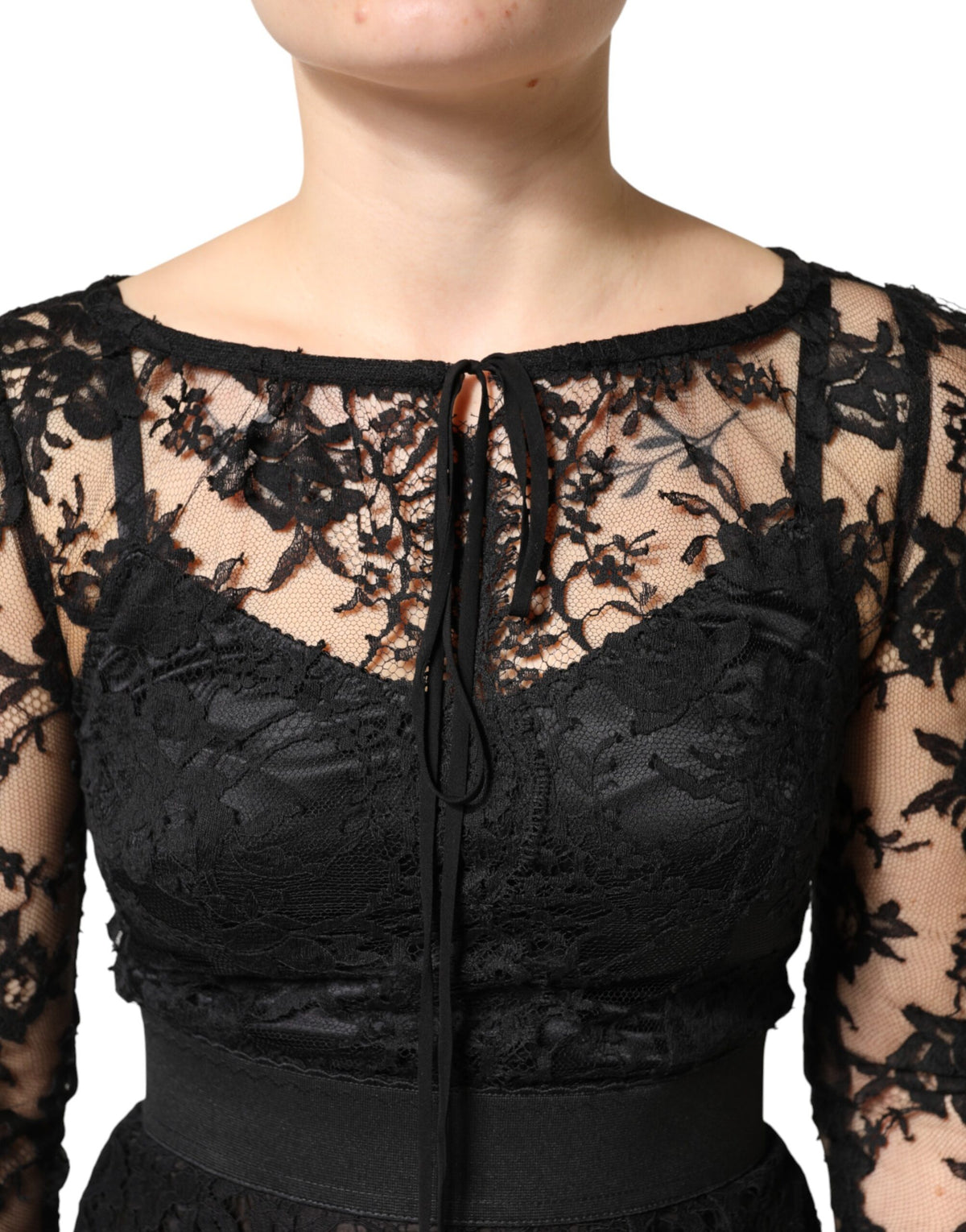 Robe Midi Dolce & Gabbana en Coton Noir avec Dentelle