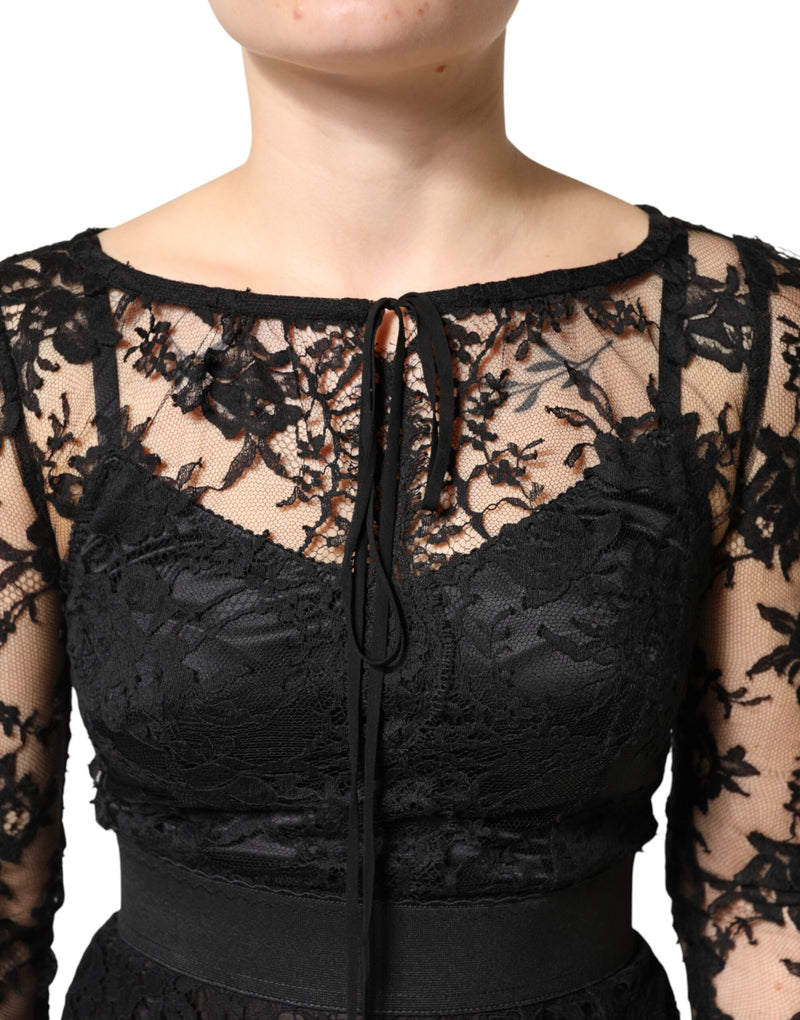 Robe Midi Dolce & Gabbana en Coton Noir avec Dentelle